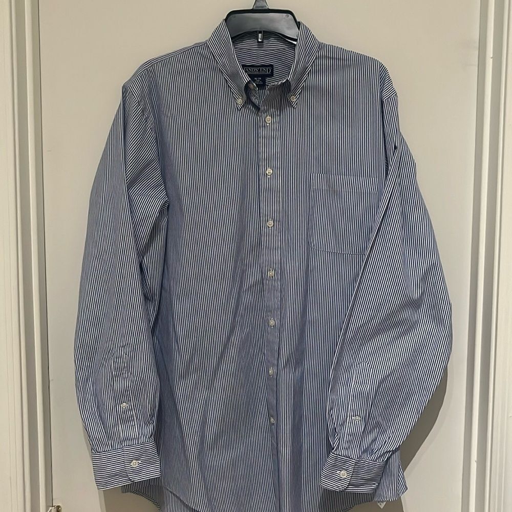 Land’s End tall long sleeve button down blue/white stripe XL